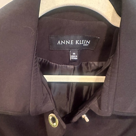 Anne Klein Classic Black Trench Coat  Rain Coat Timeless Neutral Sz M - Picture 5 of 8